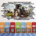 Green Tractor Farm Grey Brick 3D Hole In The Wall Sticker