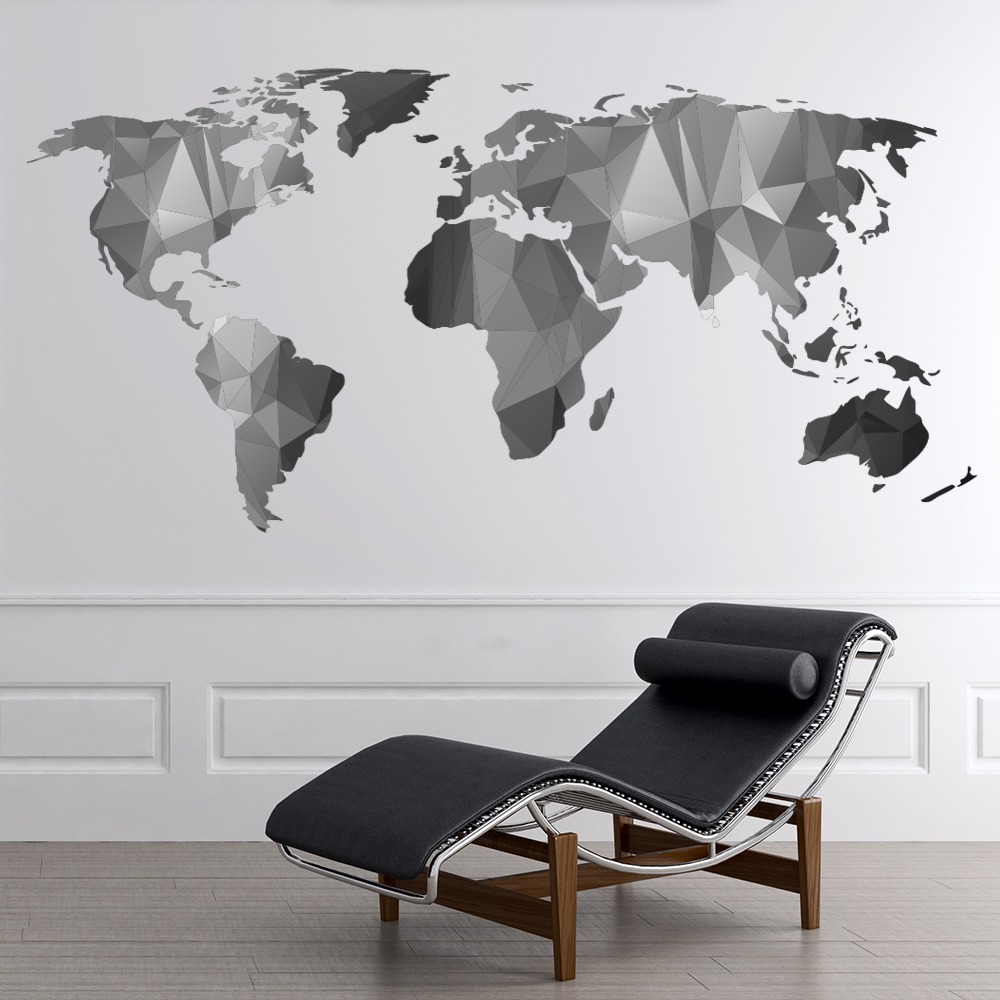Grey Geometric World Map Wall Sticker