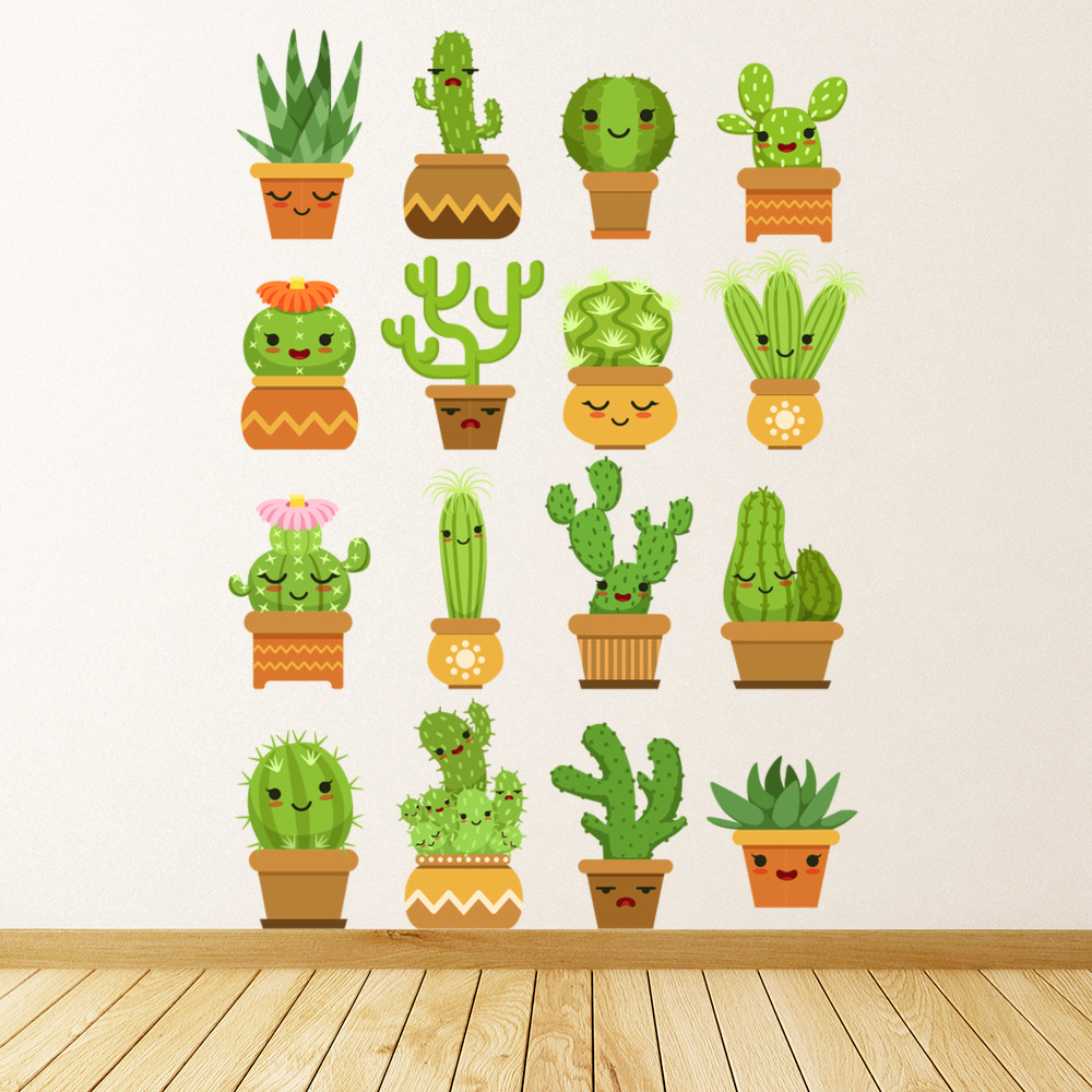 Happy Cactus Desert Plant Wall Sticker Set