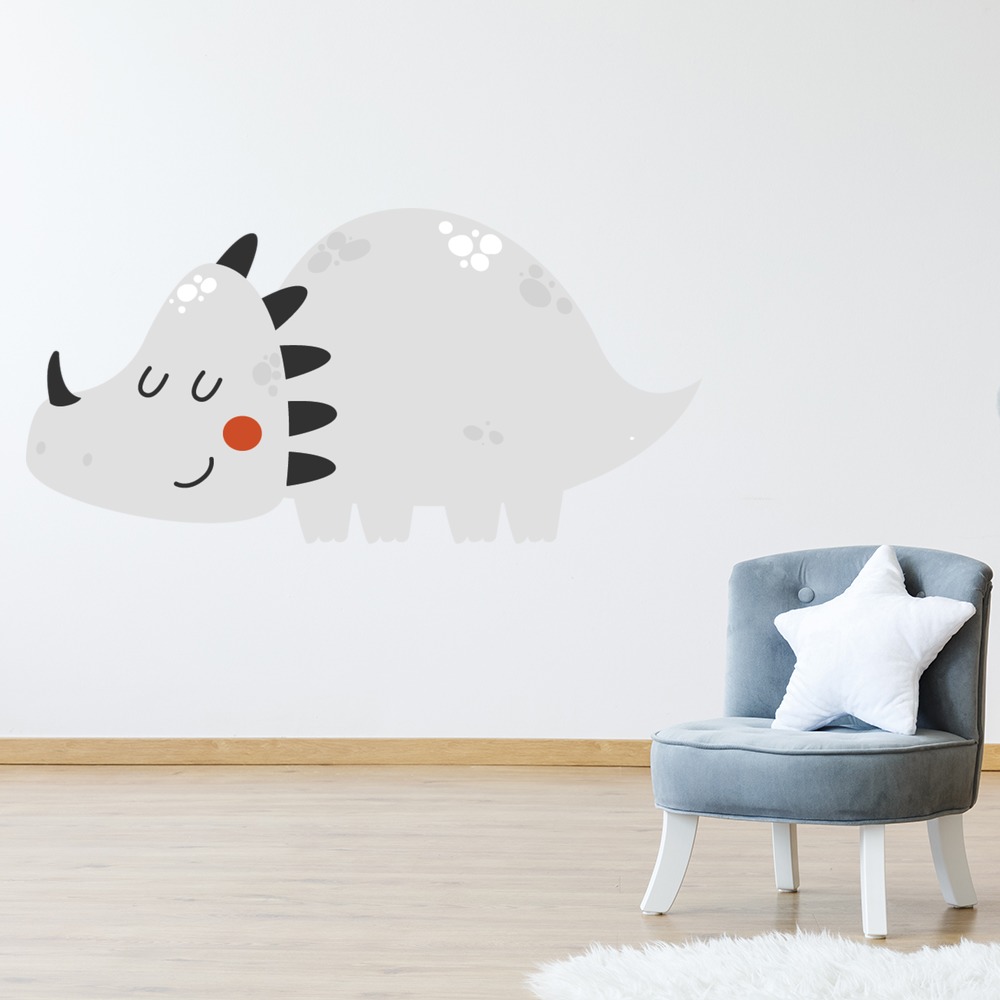 Grey Triceratops Dinosaur Wall Sticker - Mod5