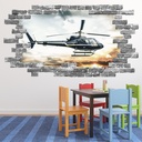 Helicopter Grey Brick 3D Hole In The Wall Sticker