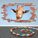 Hello Giraffe Red Brick 3D Hole In The Wall Sticker
