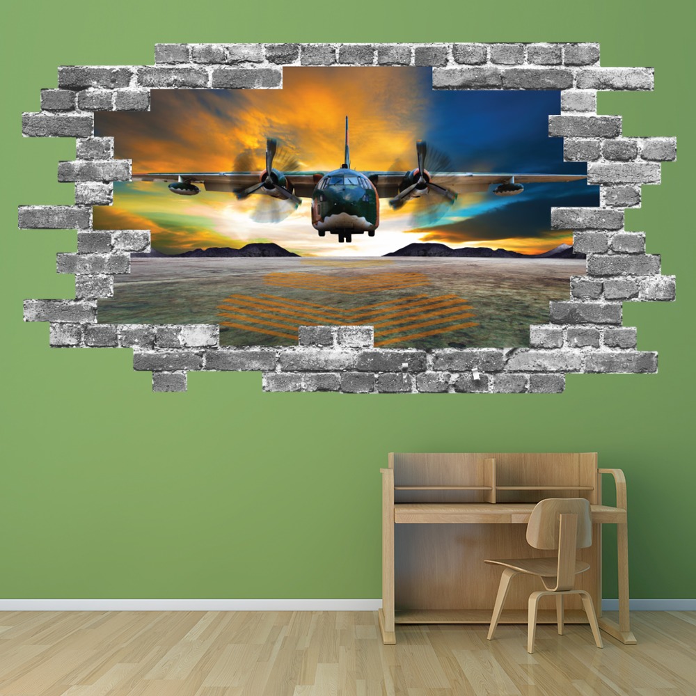 Hercules C130 Aircraft Grey Brick 3D Hole In The Wall Sticker
