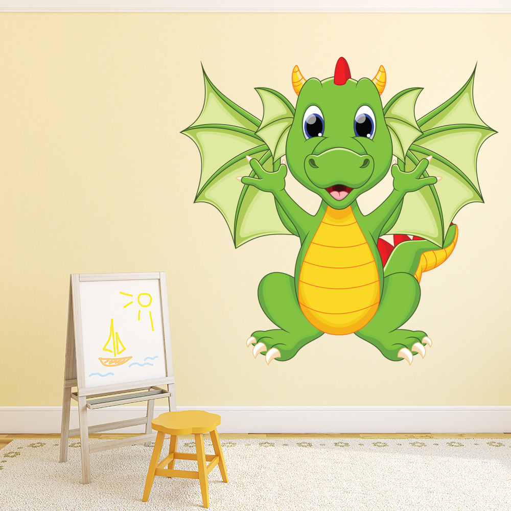 Happy Green Dragon Monster Wall Sticker