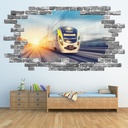 High Speed Railway Train Grey Brick 3D Hole In The Wall Sticker