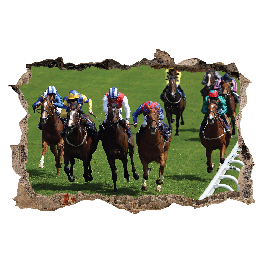 Horse Racing 3D Hole In The Wall Sticker