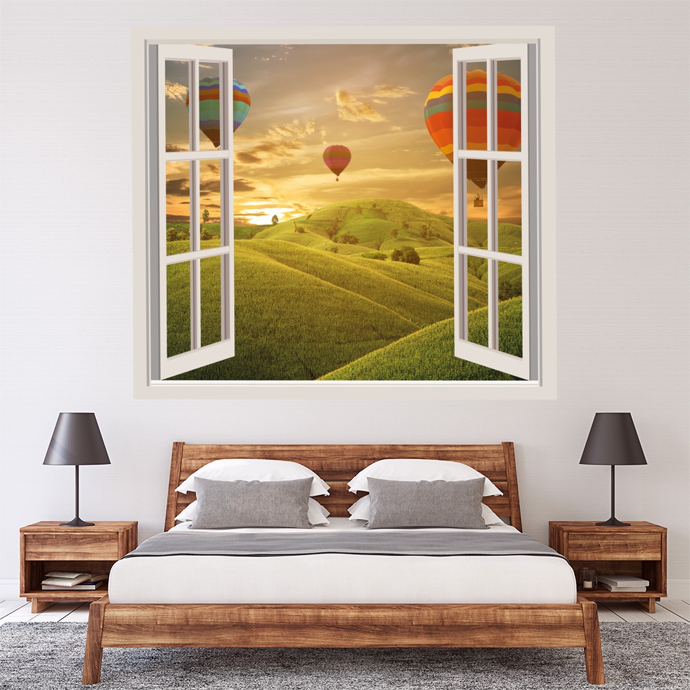 Hot Air Balloon Fields 3D Window Wall Sticker