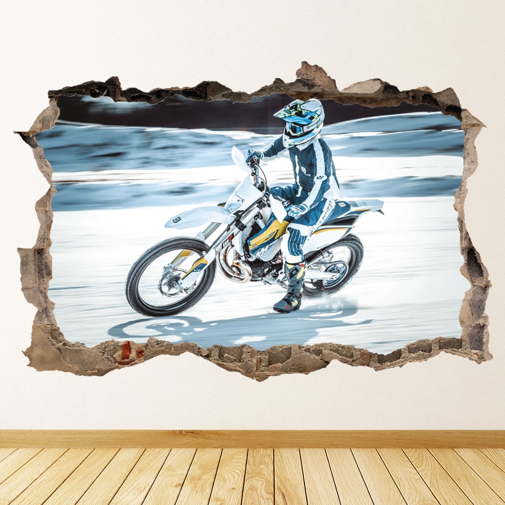 Husqvarna Motocross Bike 3D Hole In The Wall Sticker