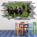 Horse Race Sports Grey Brick 3D Hole In The Wall Sticker