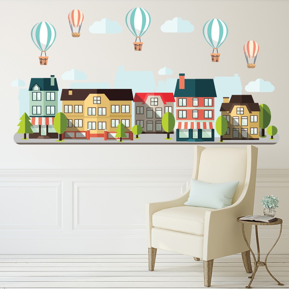Hot Air Balloon Village Kids Wall Sticker