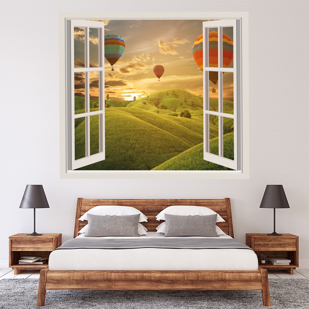 Hot Air Balloon Sunset 3D Window Wall Sticker