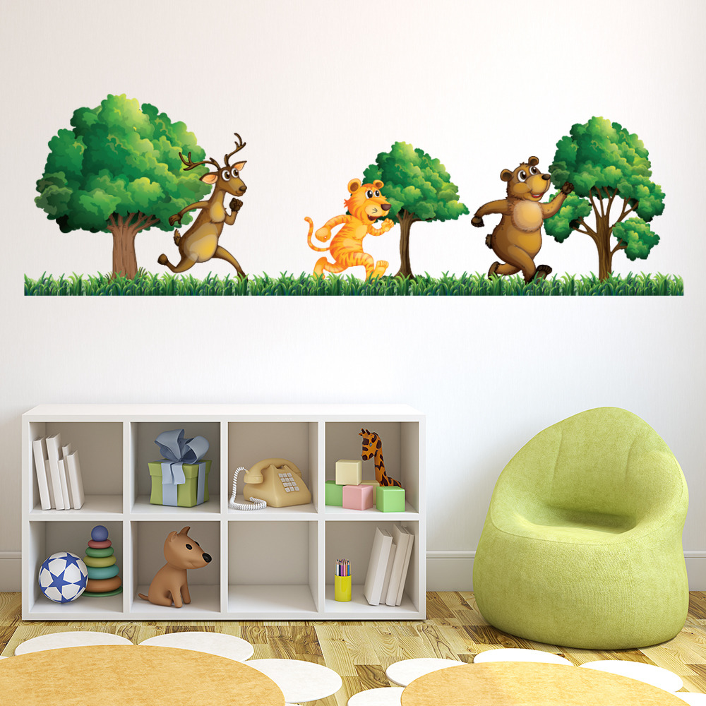 Jungle Animals Scene Green Trees Wall Sticker