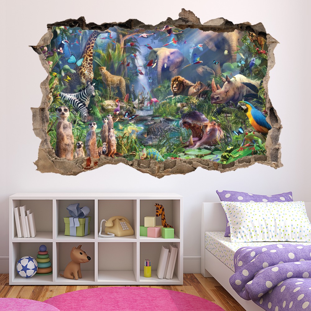 Jungle Friends 3D Hole In The Wall Sticker