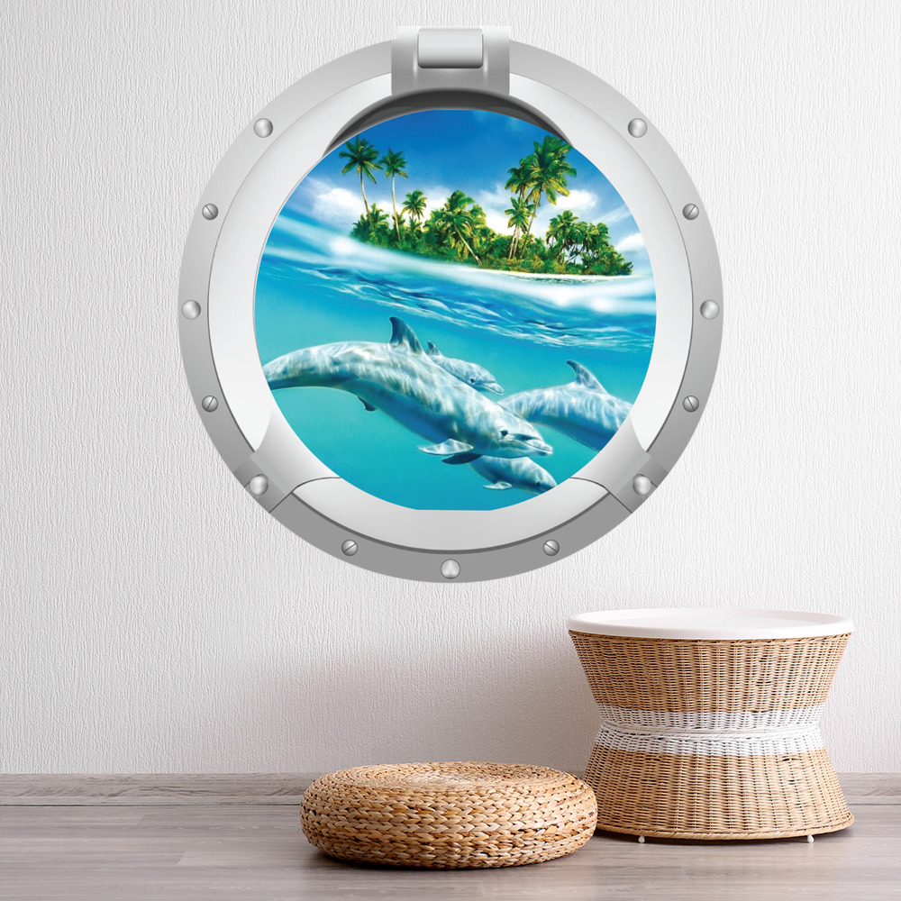 Island Dolphin Porthole 3D Wall Sticker