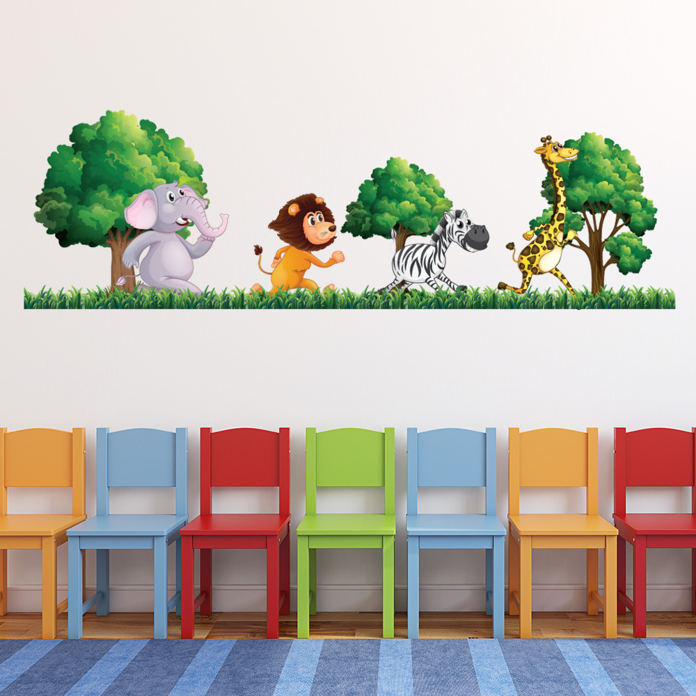 Jungle Animals Green Trees Wall Sticker