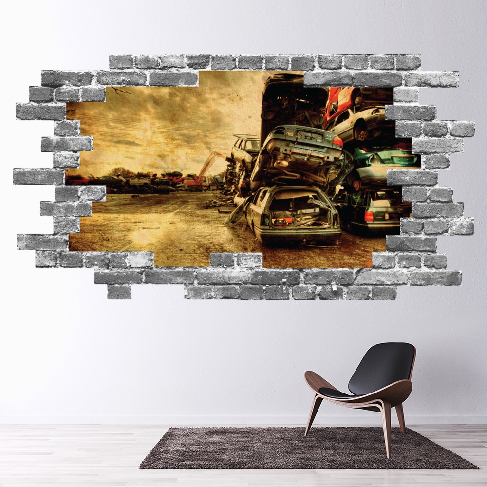 Junkyard Grey Brick 3D Hole In The Wall Sticker