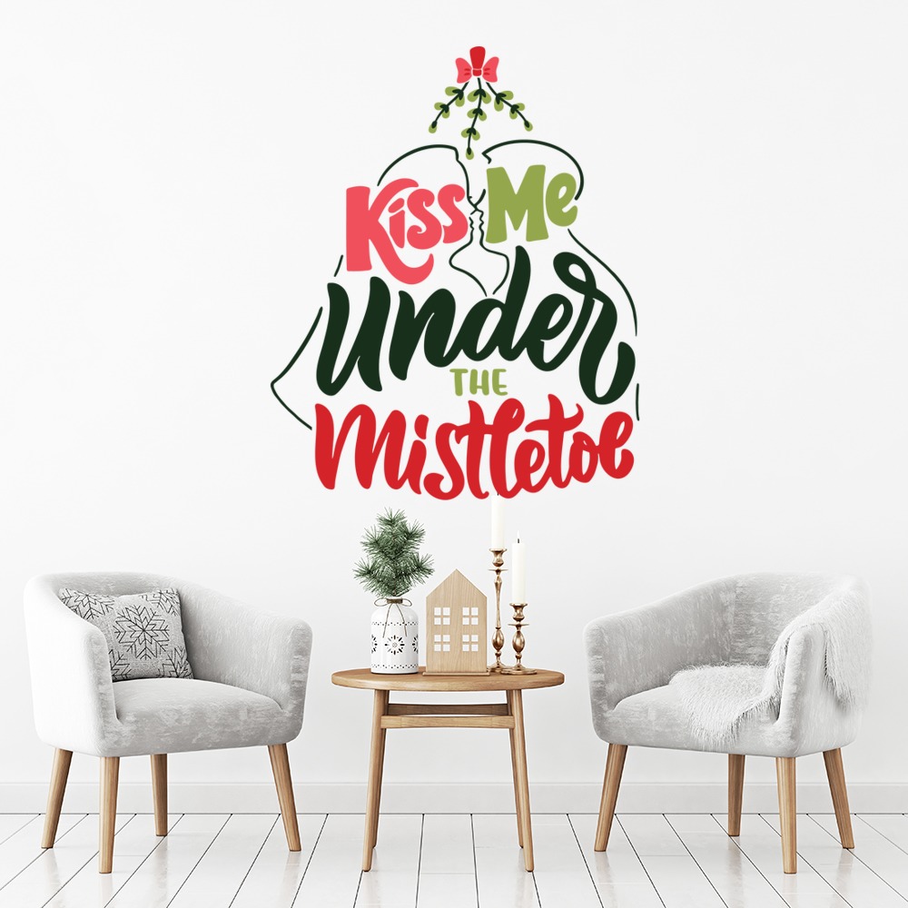 Kiss Me Under The Mistletoe Christmas Quote Wall Sticker
