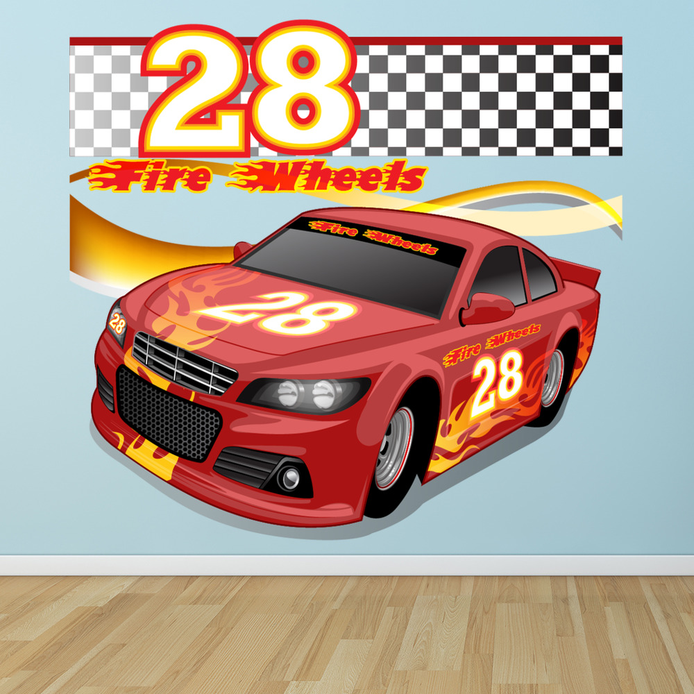 Fire Wheels Red Race Car Wall Sticker
