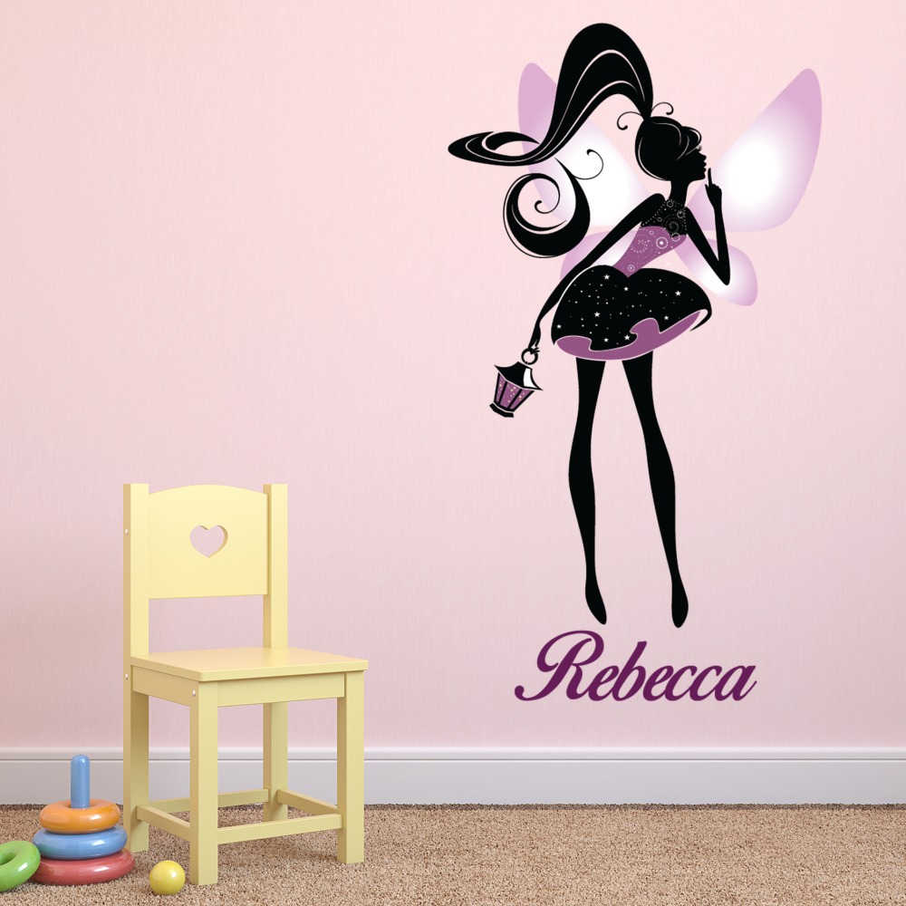 Custom Name Purple Fairy Wall Sticker Personalised Kids Room Decal