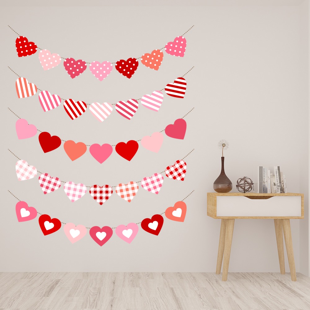 Love Heart Bunting Valentines Wall Sticker