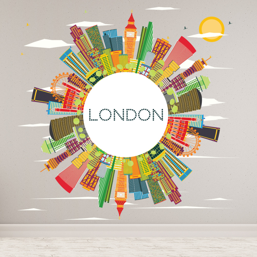 London Circular Skyline Colourful UK City Wall Sticker