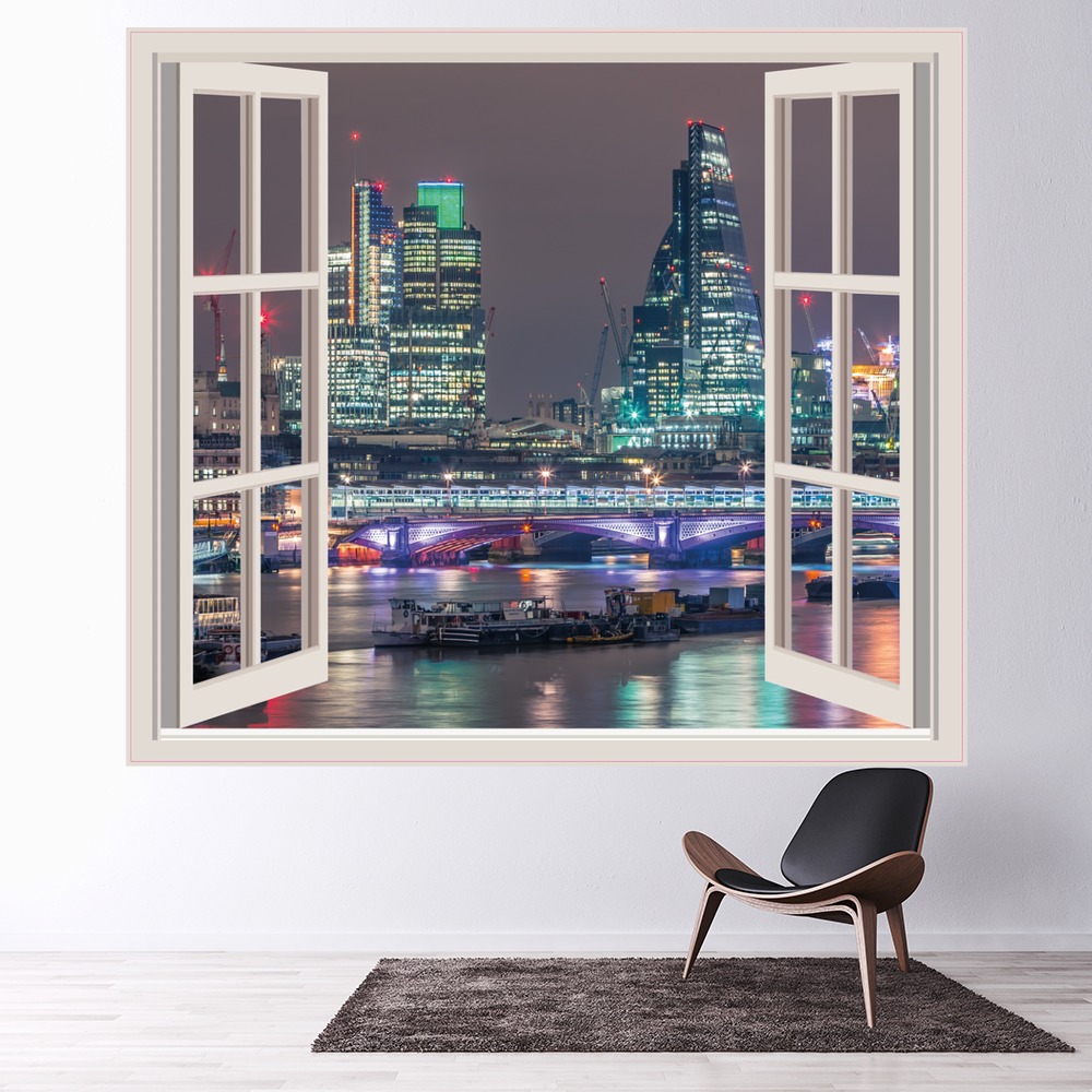 London at Night 3D Window Wall Sticker