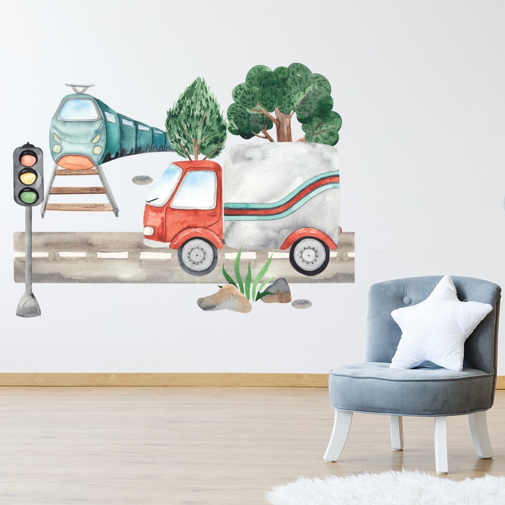 Lorry & Train Childrens Nursery Wall Sticker Scene