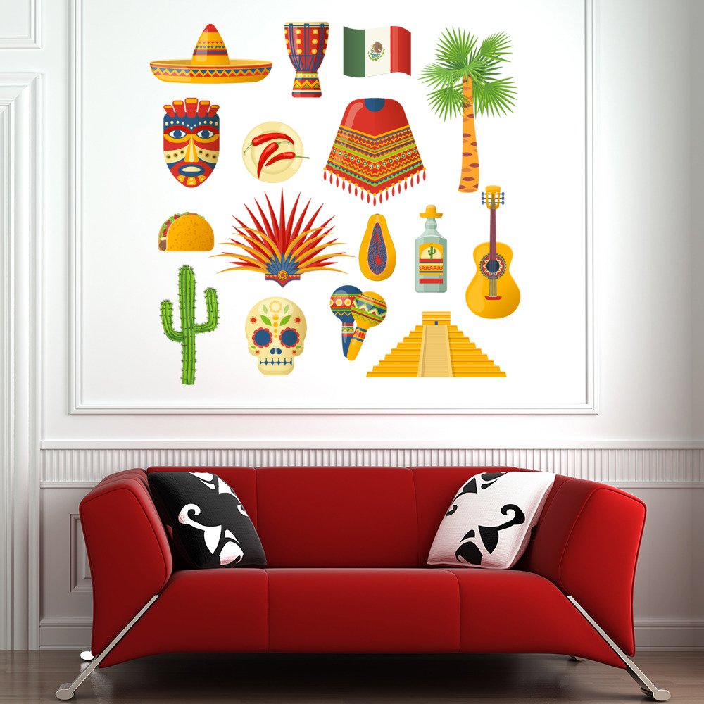 Mexico Cactus Sugar Skull Wall Sticker Set
