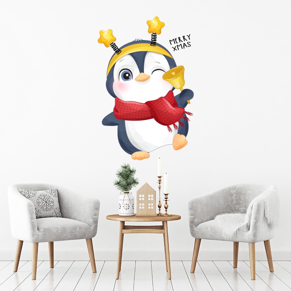 Merry Christmas Festive Penguin Wall Sticker