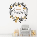 Merry Christmas Wreath Gold & Black Design Wall Sticker