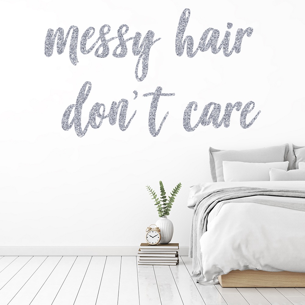Messy Hair Don't Care Silver Glitter Effect Wall Sticker