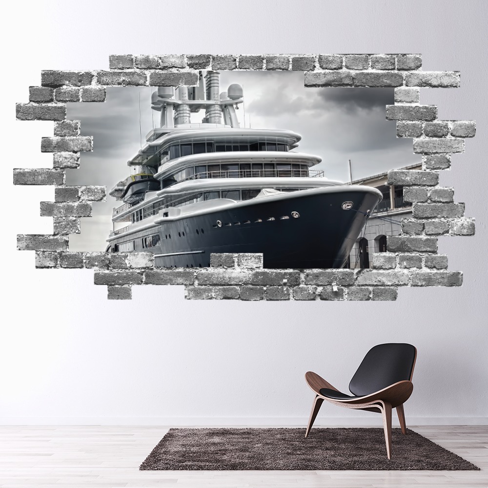 Modern Ship Grey Brick 3D Hole In The Wall Sticker