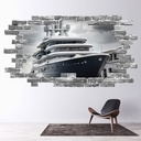 Modern Ship Grey Brick 3D Hole In The Wall Sticker