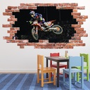 Motorbike Stunt Extreme Sports Red Brick 3D Hole In The Wall Sticker