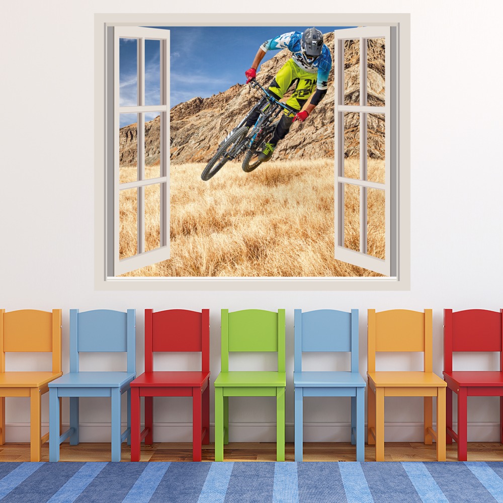 Mountain Bike Cyclist 3D Window Wall Sticker