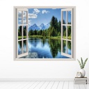 Mountain Lake 3D Window Wall Sticker - Mod4