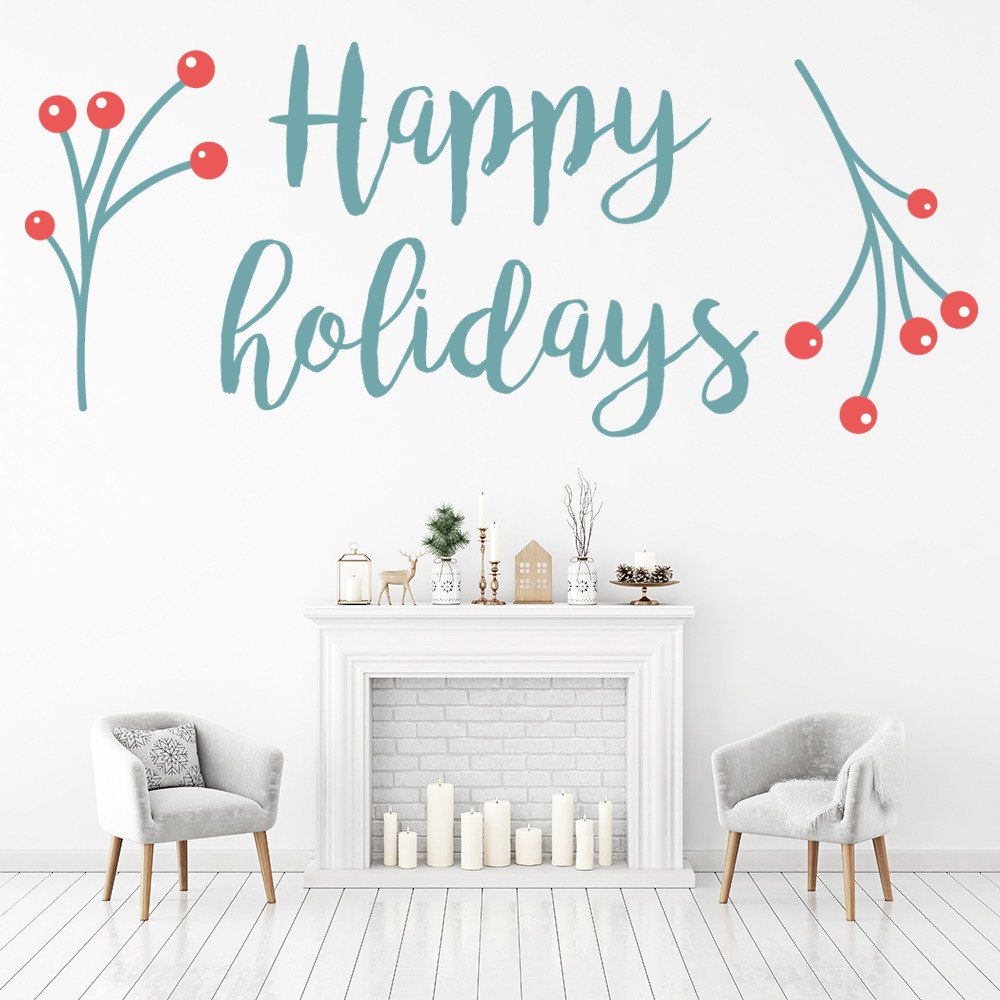 Happy Holidays Mistletoe Christmas Quote Wall Sticker