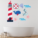 Nautical Lighthouse & Whale Wall Sticker Set