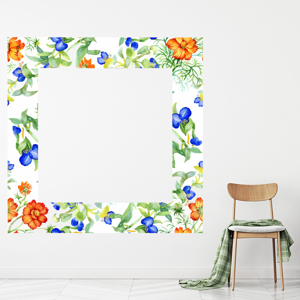 Orange Blue Flowers Floral Frame Wall Sticker