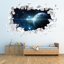 Outer Space White Brick 3D Hole In The Wall Sticker