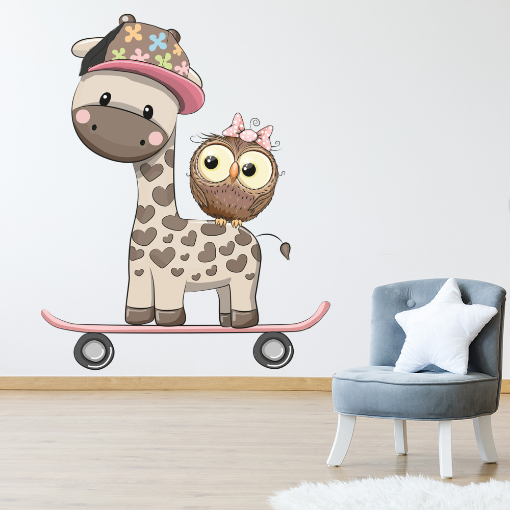 Owl & Giraffe Nursery Wall Sticker Cartoon