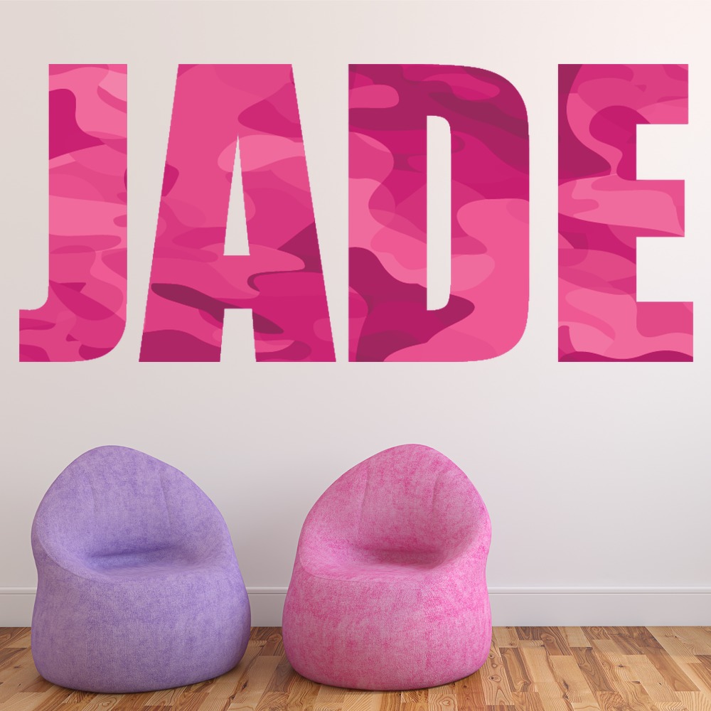 Pink Army Camo Print Personalised Name Wall Sticker