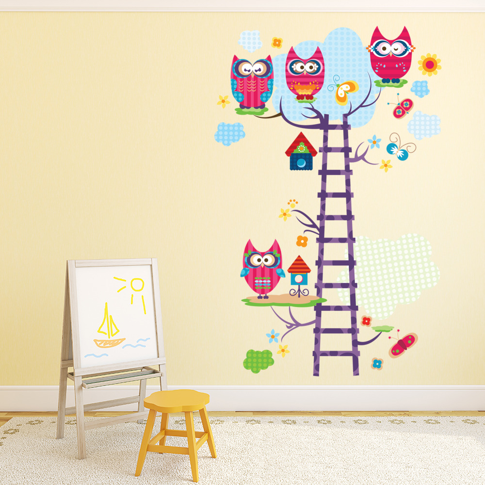 Owl Ladder Tree Nursery Wall Sticker Scene