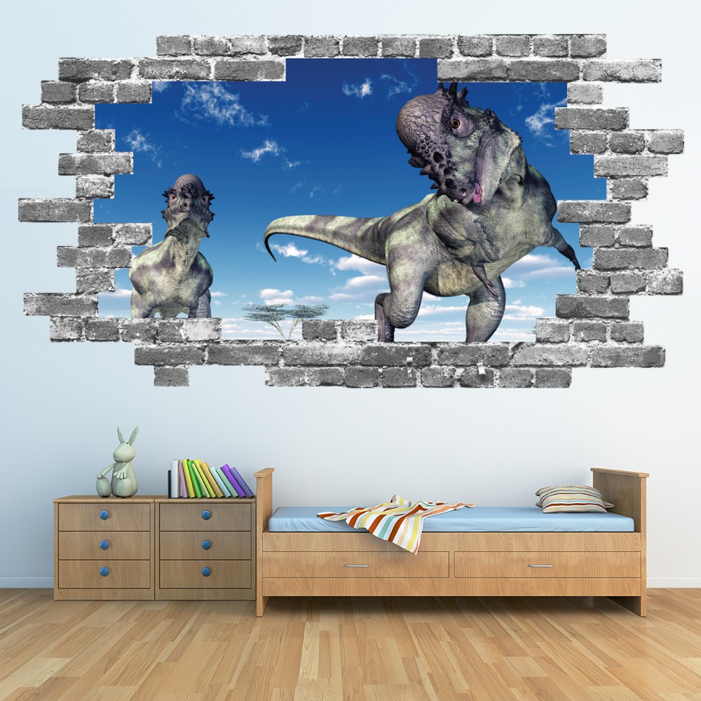 Pachycephalosaurus Dinosaurs Grey Brick 3D Hole In The Wall Sticker