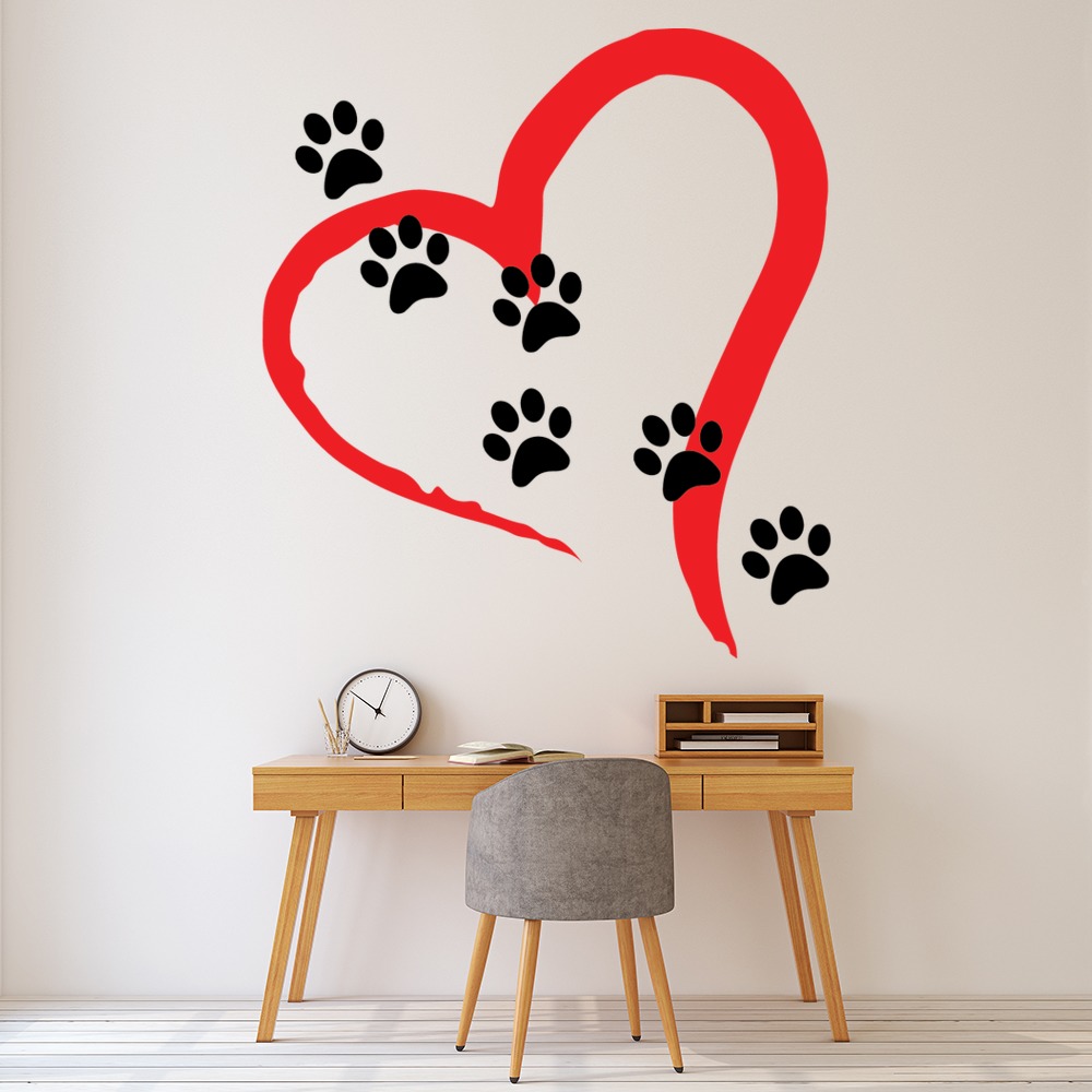 Paw Print Heart Dog Wall Sticker