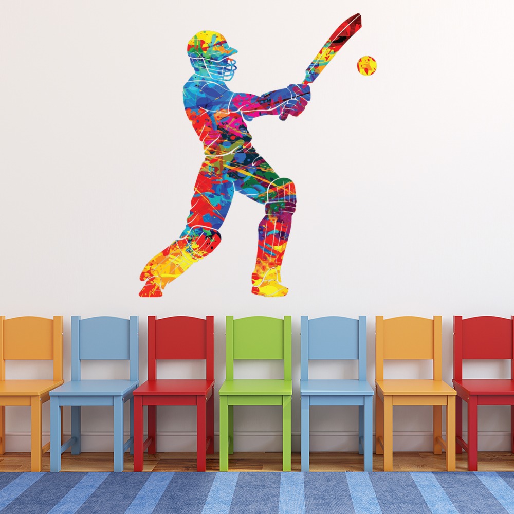 Paint Splash Cricket Batsman Sports Wall Sticker