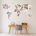 Pale Pink Animal World Map Wall Sticker