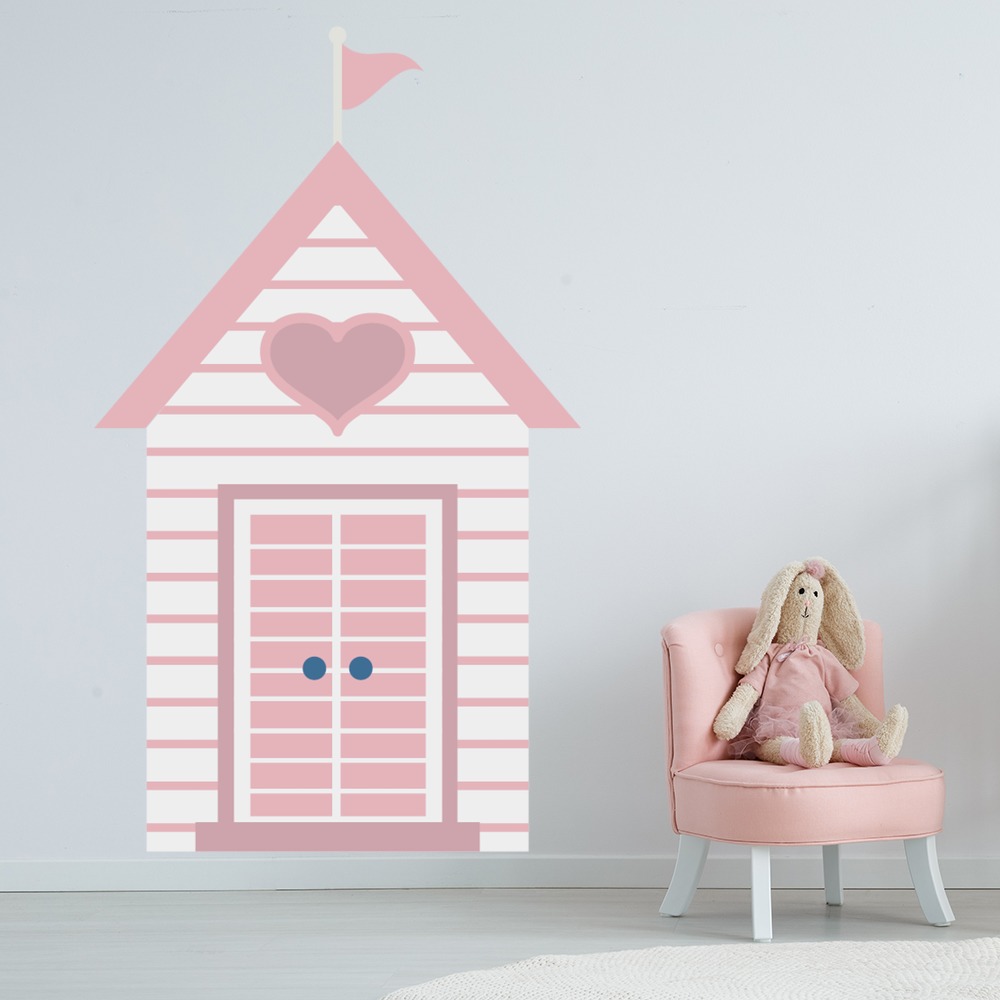 Pink Heart Beach Hut Seaside Wall Sticker