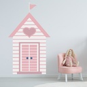 Pink Heart Beach Hut Seaside Wall Sticker