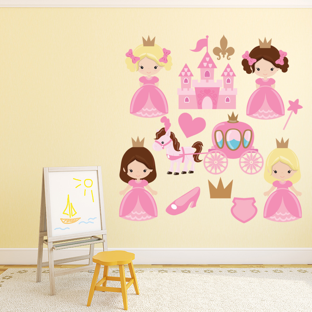 Pink Princess Fairytale Castle Wall Sticker Set